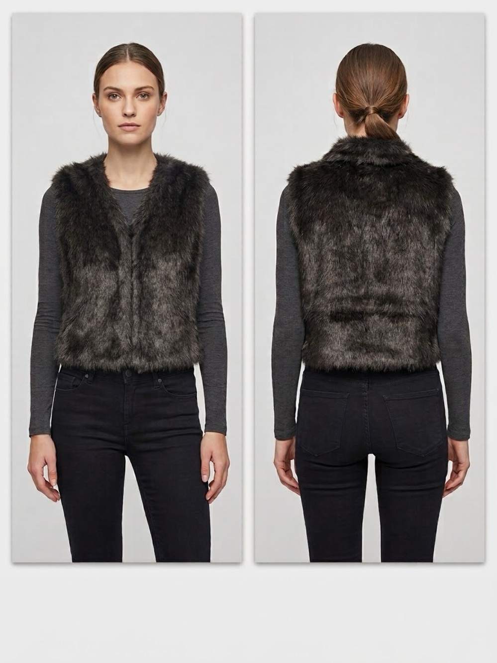 Chocolate USA Black Dark Brown Faux Fur Vest Large Like New